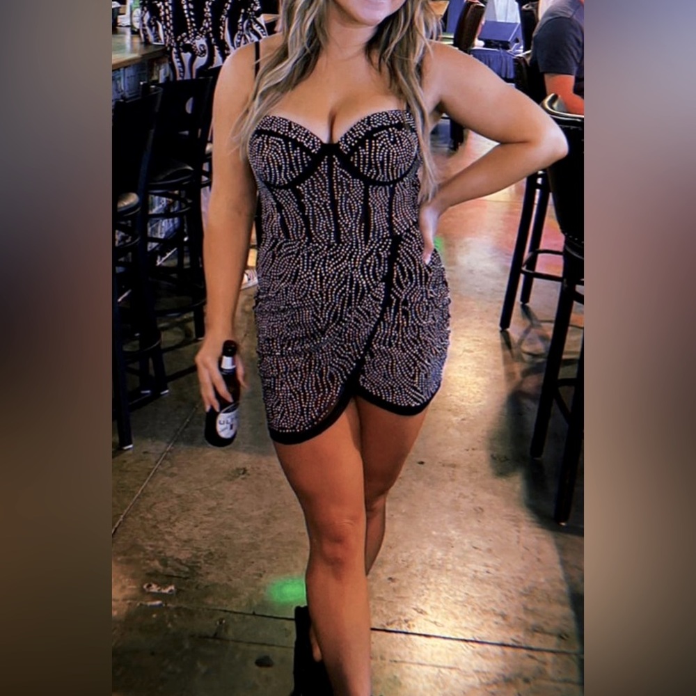 Rhinestone black mini dress